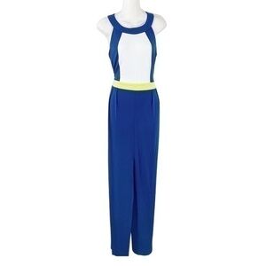 Vince Camuto blue white neon green color block jersey jumpsuit MM2